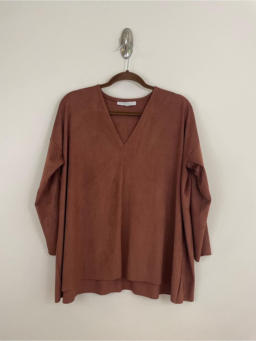 Bryn Walker Sequoia Brown Baxter Faux Suede‎ Slouchy Tunic Top Size Small Boho